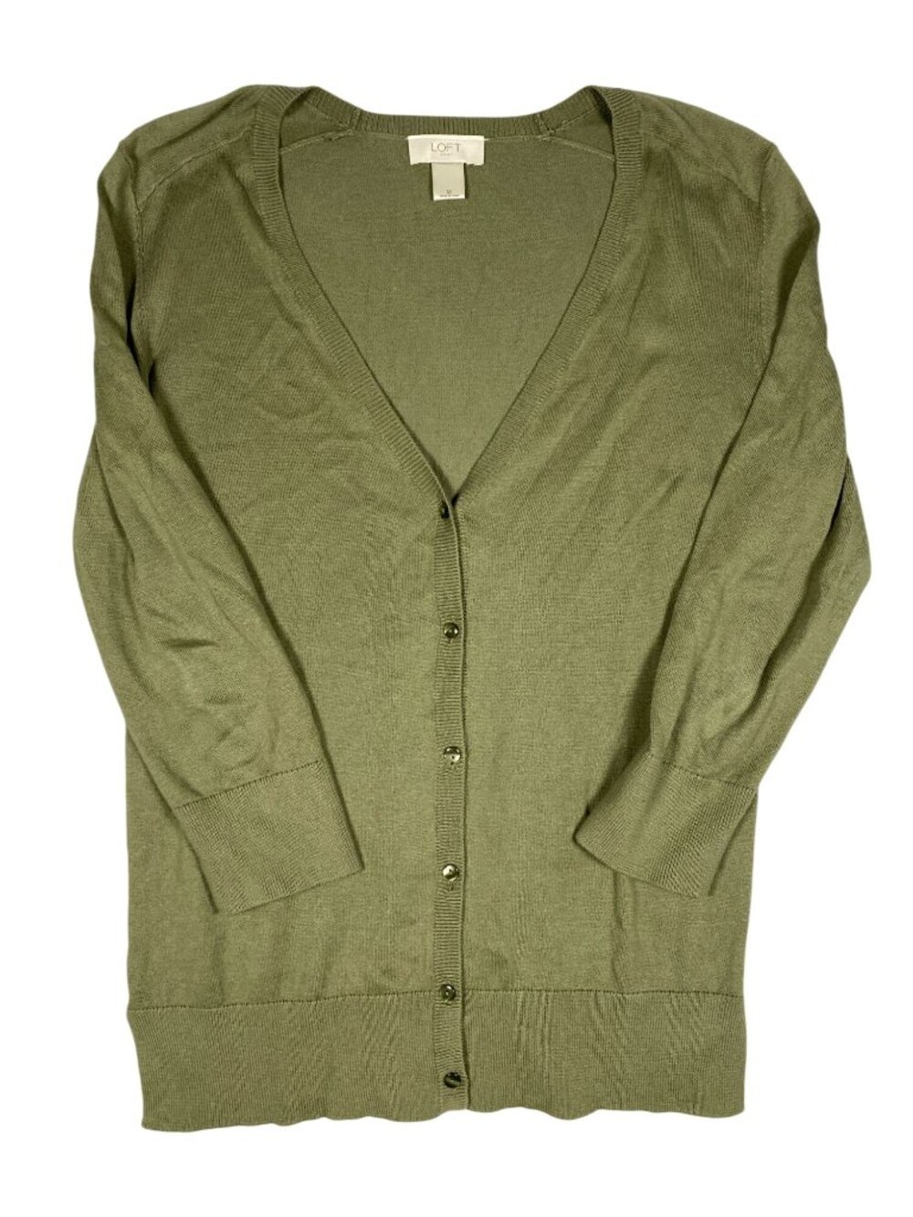 Loft Outlet Womens Olive Green Button-Up Cardigan M 100% Cotton Lightweight - Picture 2 of 7